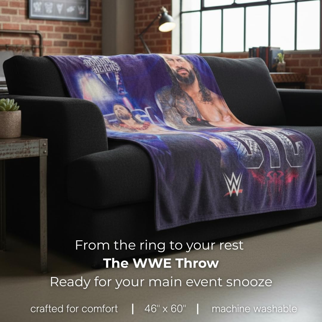 WWE Roman Reigns Main Event Champions Bedding Super Soft Throw Blanket, 46 in x 60 in, (Official Licensed Product) by Franco Collectibles