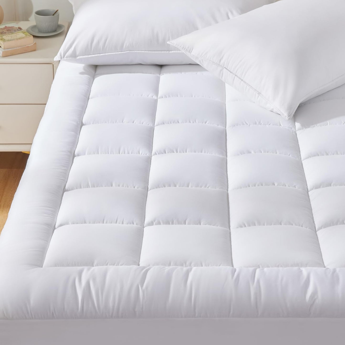 CozyLux Twin Extra Long Size Mattress Pad Pillow Top Cotton Cooling Twin XL Mattress Topper 8-21" Deep Pocket Mattress Cover Quilted Fitted Cooling 450GSM Mattress Protector (39x80 inch,White)
