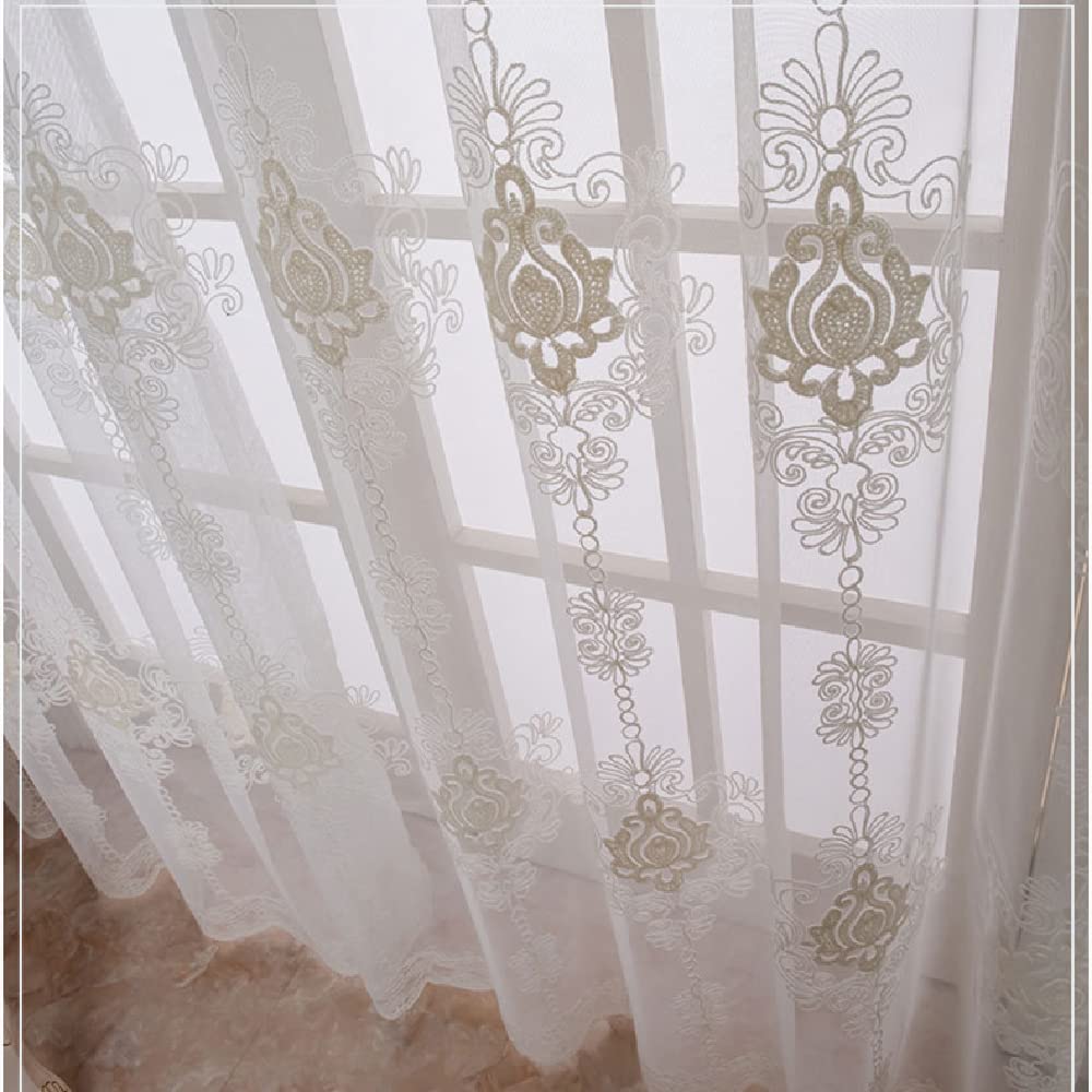 Amidoudou 1 Pair European Luxury Tulle Curtains Sheer Curtains for Living Room Bedroom (White,54x96 Inch)