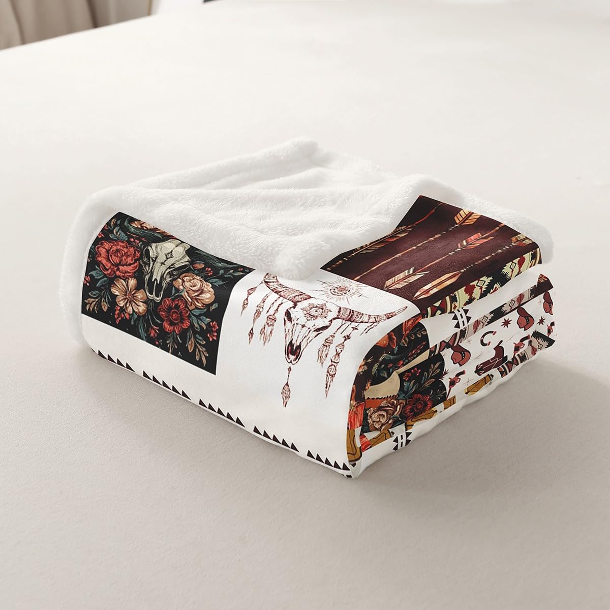Erosebridal Western Cowboy Fleece Blanket Highland Cow Skull Sherpa Blanket 90"x90", Southwestern Decor Cowgirl Longhorn Bull Farm Animals Fuzzy Plush Throw