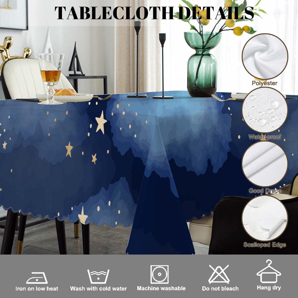 Swono Decorative Rectangle Table Cloth Stars Galaxy, Blue Cosmos Sky Galaxy Universe Space Polyester Tablecloth Kitchen Table Cover for Dining BBQ Picnic Coffee Table 50x72, 4-6 Seats