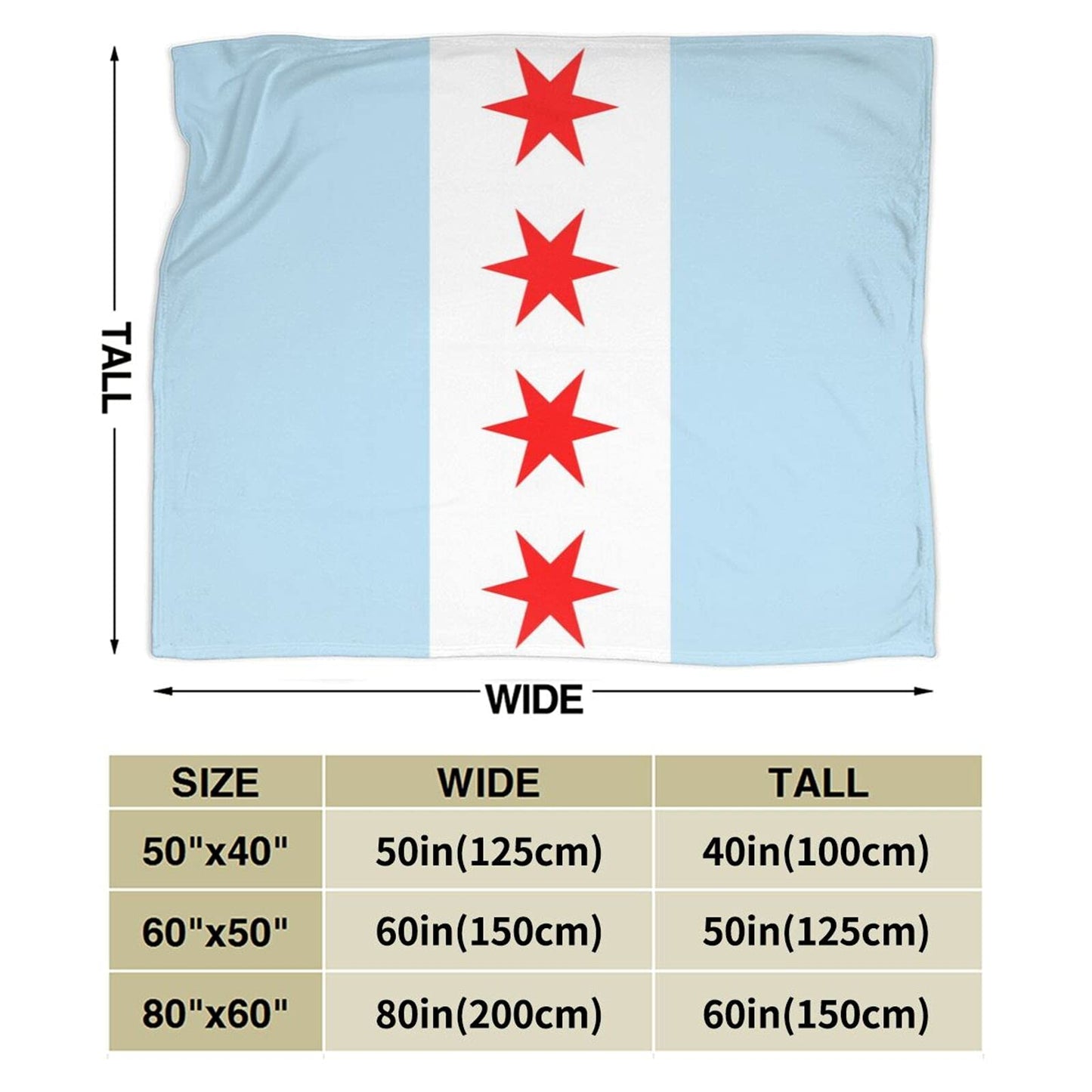 Chicago City Flag Super Soft Warm Fleece Blanket, Comfortable Flannel Blanket, Four Season Blanket Suitable for Bedroom Bed and Sofa