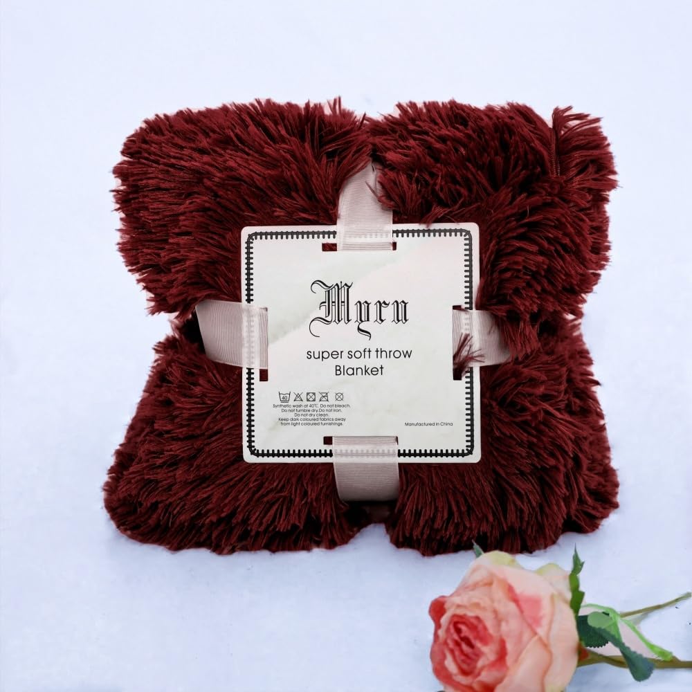 MYRU Plush Super Soft Blanket Bedding Sofa Cover Furry Fuzzy Fur Warm Throw Qulit Cozy Couch Blanket for Winter (51"x 63", Wine Burgundy Red)