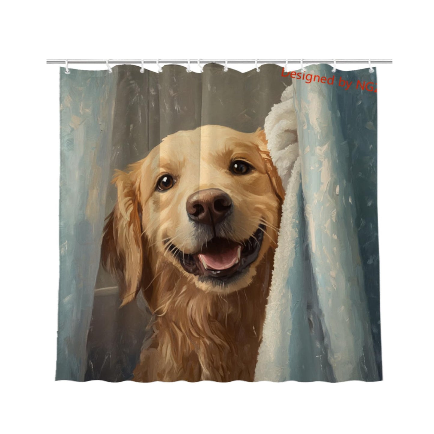 NGZ Funny Dog Cute Golden Retriever Shower Curtain Durable Waterproof Fabric Bathtub Sets Home Fabric Bathroom Shower Curtain Set with Hooks 72x72 Inch