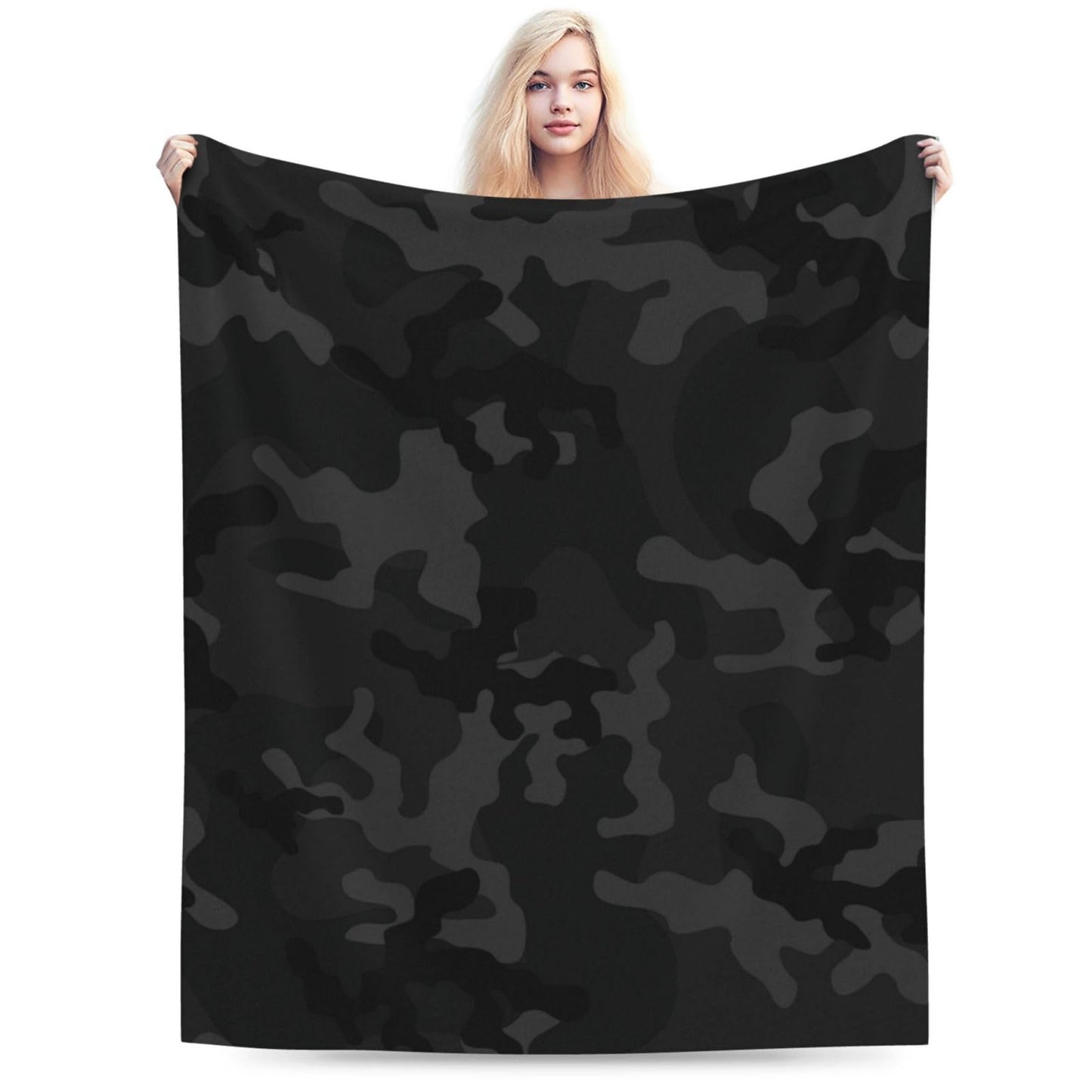 Perinsto Black and Grey Camouflage Throw Blanket Ultra Soft Warm All Season Military Camo Decorative Fleece Blankets for Bed Chair Car Sofa Couch Bedroom 60"X50"
