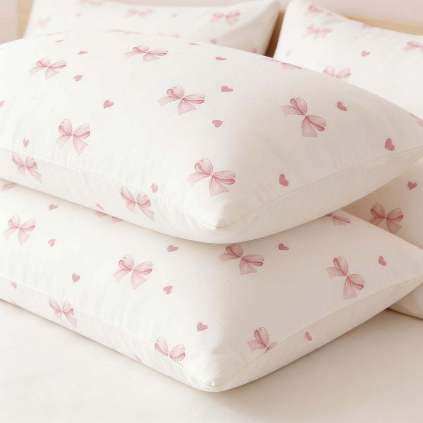 Sedefen Pink Bow Duvet Cover Queen Size Red Heart Bowknot Printed on White Duvet Cover Set Girls Princess Style Cute Kawaii Bows Love Pattern Reversible Soft Breathable Microfiber Bedding Set 3Pcs