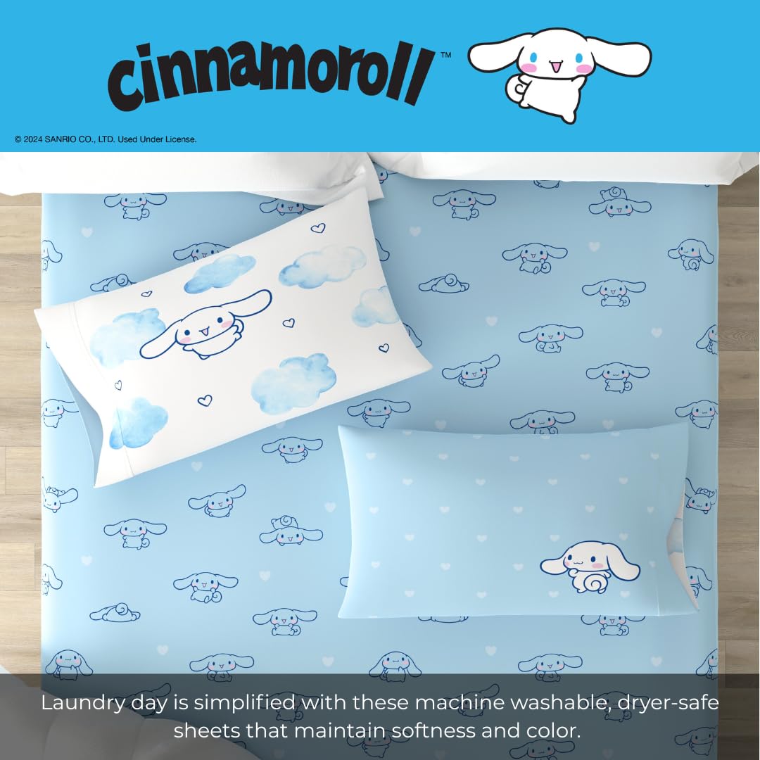 Cinnamoroll Bedding Super Soft Cozy Microfiber 4 Piece Full Sheet Set, (Officially Licensed Product) By Franco