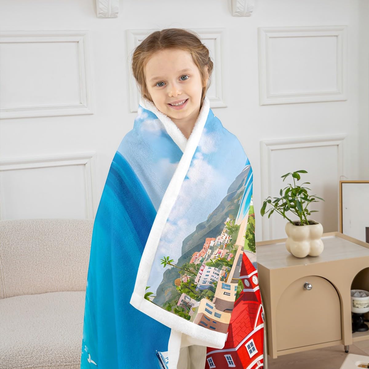 Erosebridal Kids Fleece Blanket City Life House Sherpa Blanket 50"x60" | 3D Cityscape Fun Educational Gift Urban Landscape Fuzzy Plush Throw