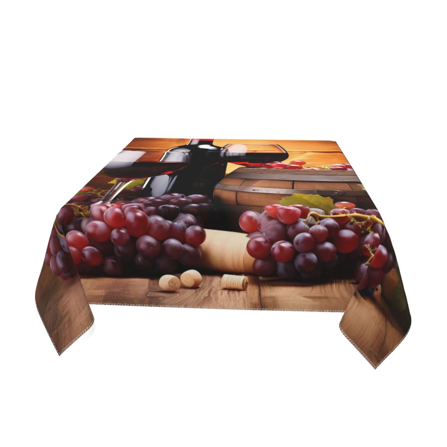 Edafol Red Wine Glass Grapes Wooden Square Table Cloth 55 in Washable Polyester Tablecloth Stain Resistant Table Cover for Dining Indoor Outdoor Party