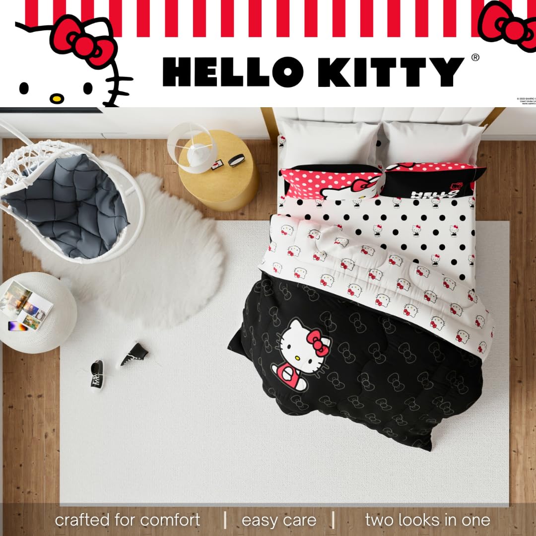 Collectibles Hello Kitty Polka Dot Bedding Super Soft Microfiber 4 Piece Full Sheet Set, (Officially Licensed Product) by Franco