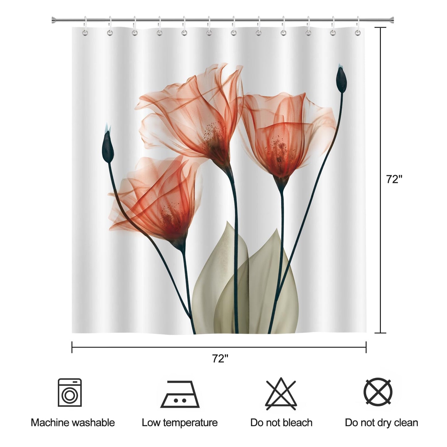 ZCHOMI Orange Floral Shower Curtain Watercolor Tulip Flower Shower Curtains for Bathroom Waterproof Polyester Fabric Bathroom Curtain 72 x 72 Inch with 12 Hooks