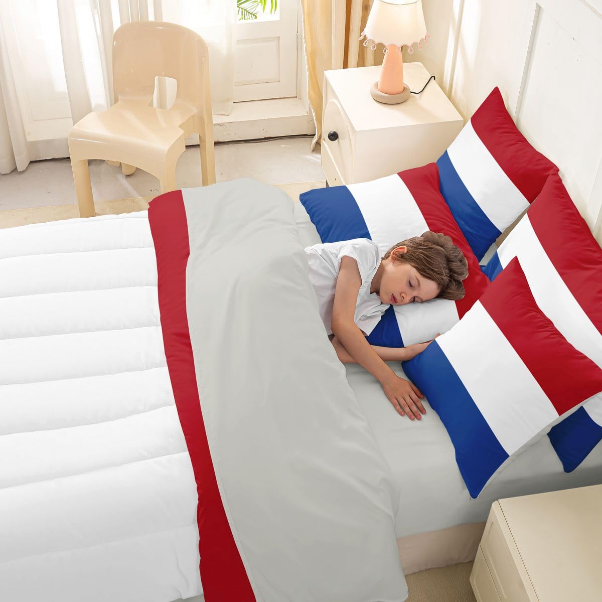 Feelyou Dutch Flag King Comforter Set with Sheets for Kids Boys Girls Netherlands 7 Pieces Bedding Set International Flag Bed in a Bag Soccer Sports Game Room Decor Soft Lightweight Microfiber
