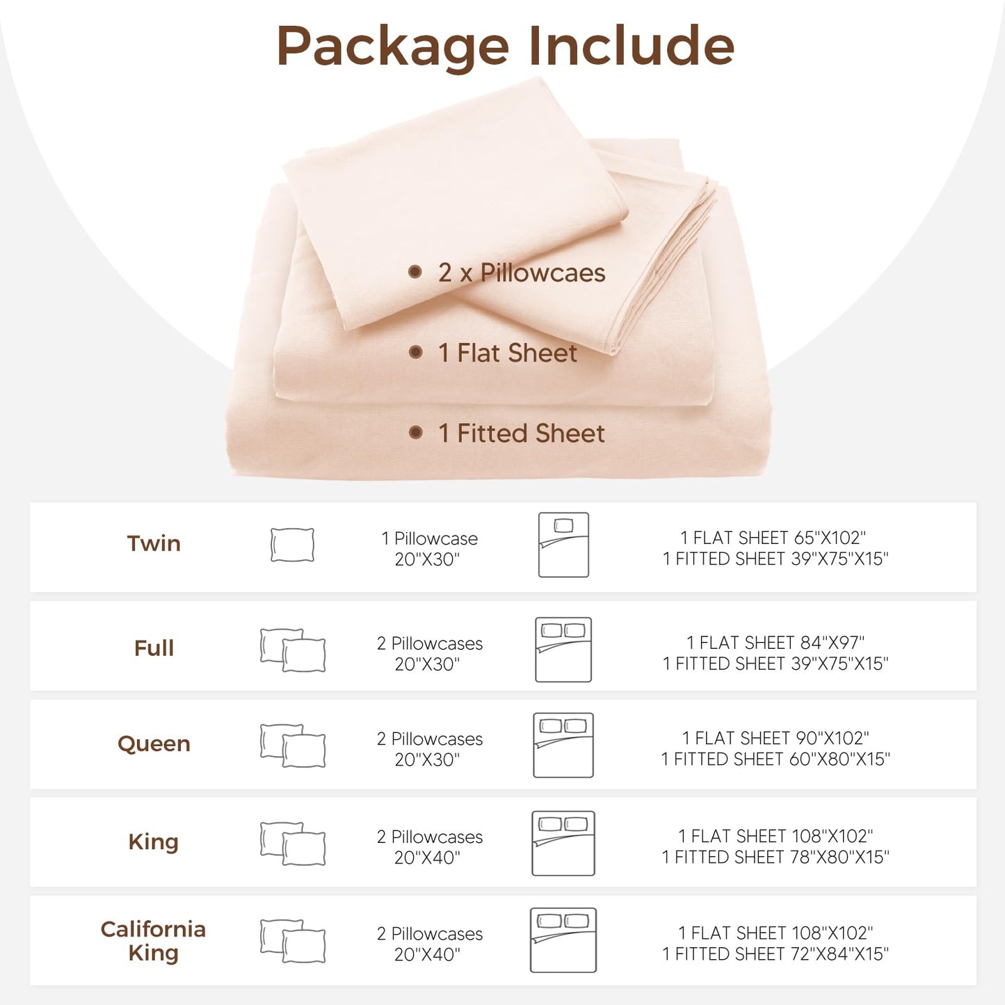 Tokokimo Hotel Collection Full Sheet Set - 4-Piece Ultra-Soft Microfiber, Extra Deep Pocket, Full Size Fitted Sheet with Double Side Pockets, Cooling & Breathable, Wrinkle & Fade Resistant, Beige