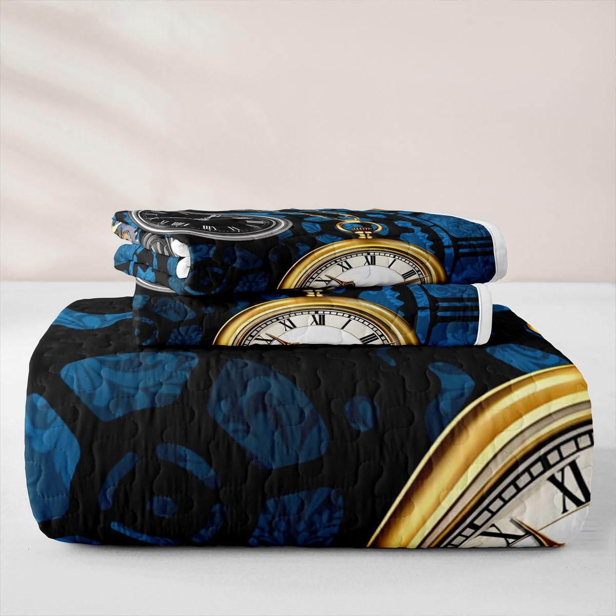 Erosebridal Vintage Clock Theme Quilts King Size - Industrial Gear Bedspread Coverlet Set, Mechanical Device Quilt Coverlets 3 Pieces
