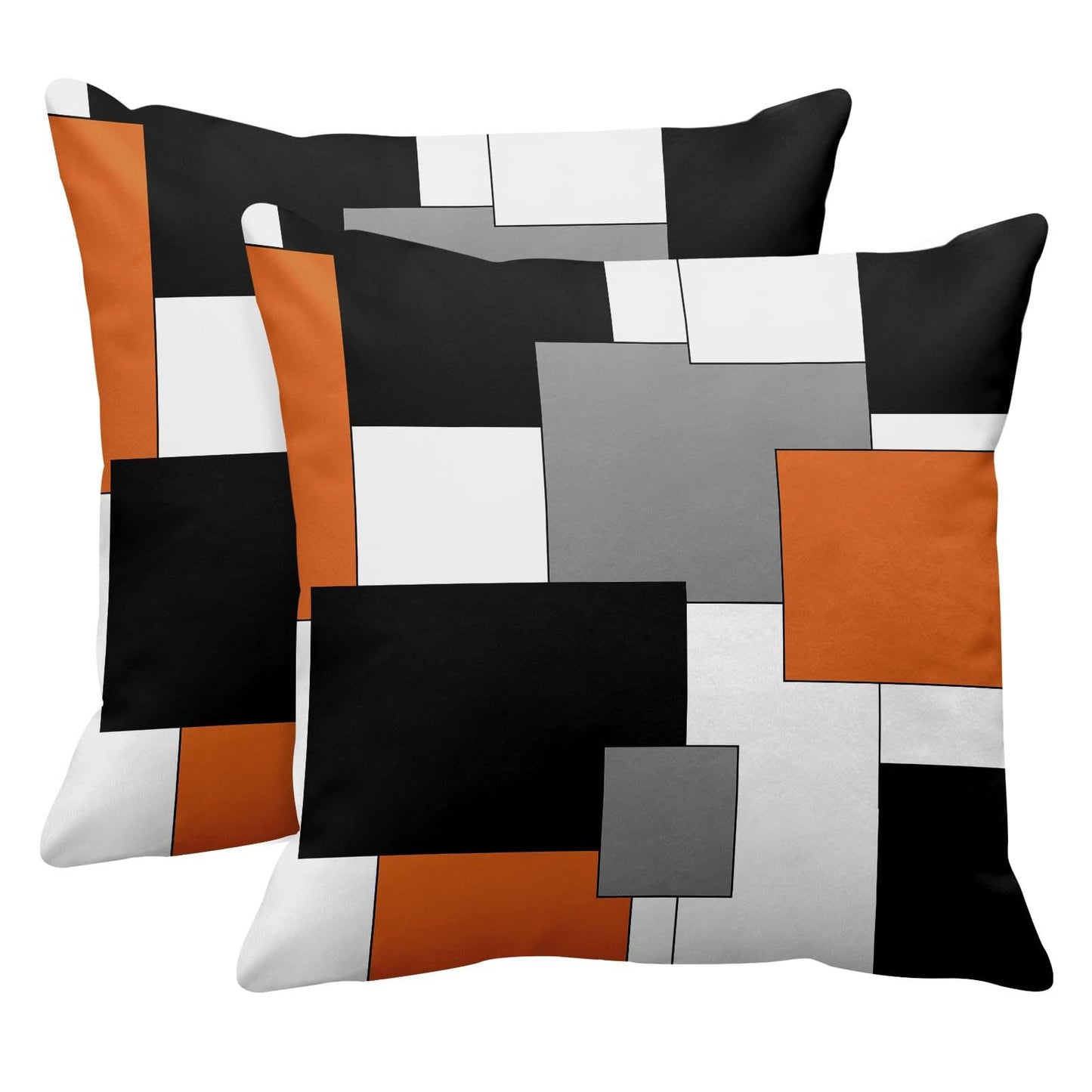 Emvency Set of 2 Orange Geometric Throw Pillow Covers Black Grey White Painting Abstract Checkered Design Decorative Pillow Case Modern Home Decor Standard Square 18x18 Inch Cushion Pillowcase