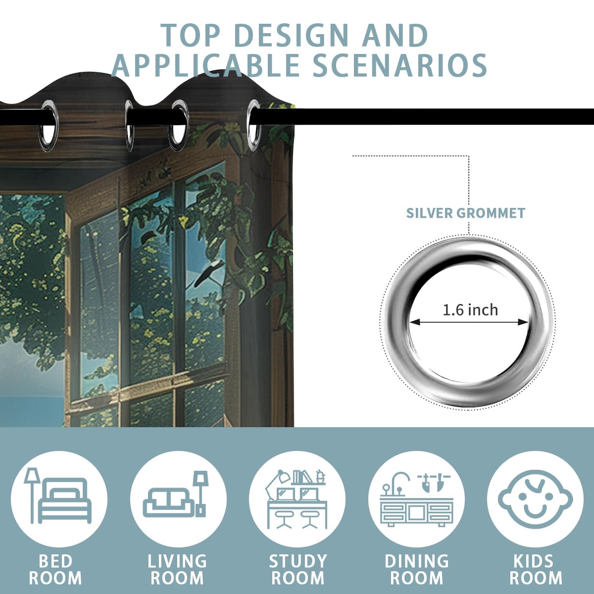 Mountain Blackout Curtains for Girls Boys Teens Home Decor, Spring Sky View Nature Forest Flower Grommet Thermal Insulated Drapes Darkening Window Curtain for Bedroom Living Room, 84 x 84 Inch