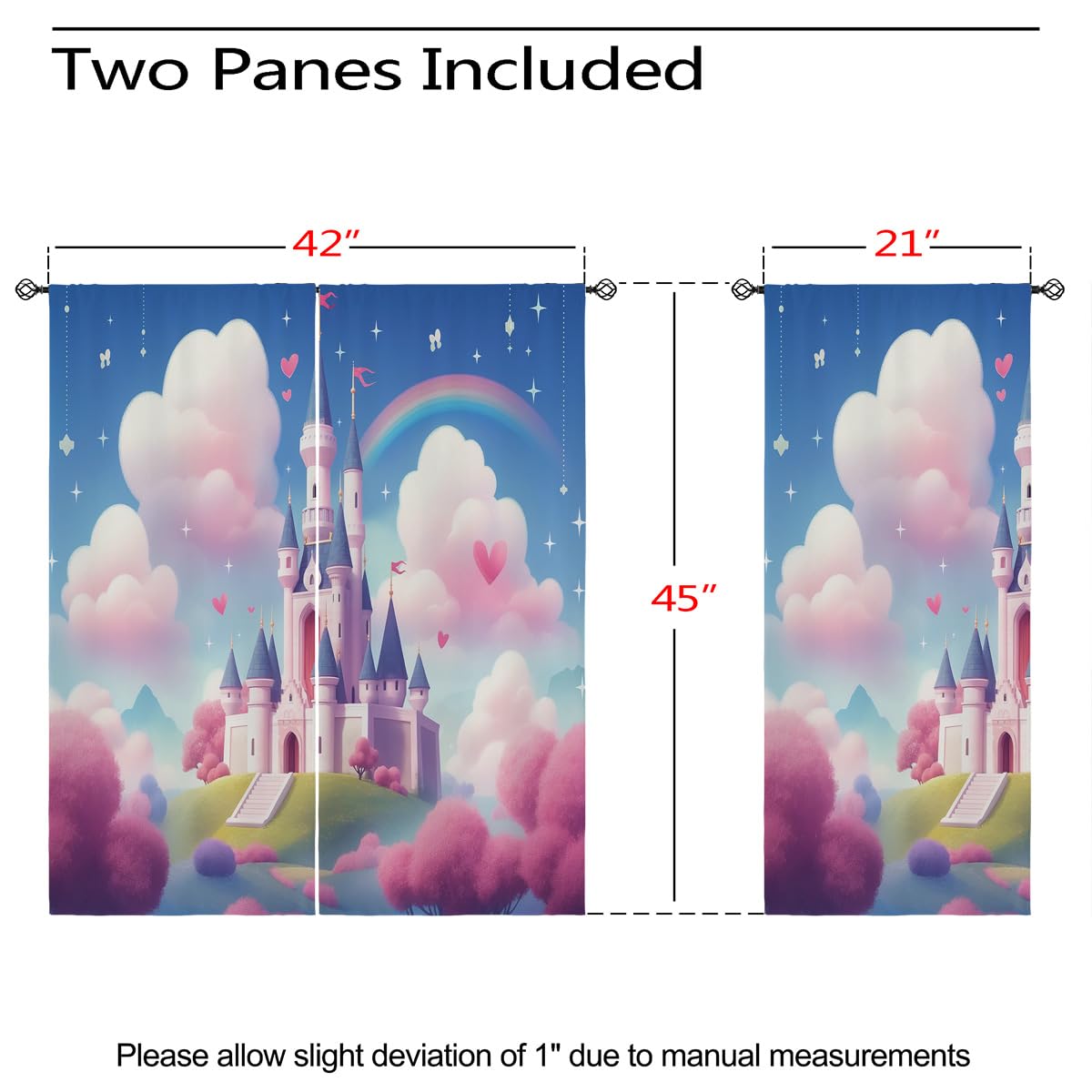 18TH CROZY Dreamy Castle Blackout Curtains for Girls Boy Home Decor, Feminine Fairy Tale World Rainbow Grommet Thermal Insulated Drapes Darkening Window Curtain for Bedroom Living Room, 42 x 45 Inch