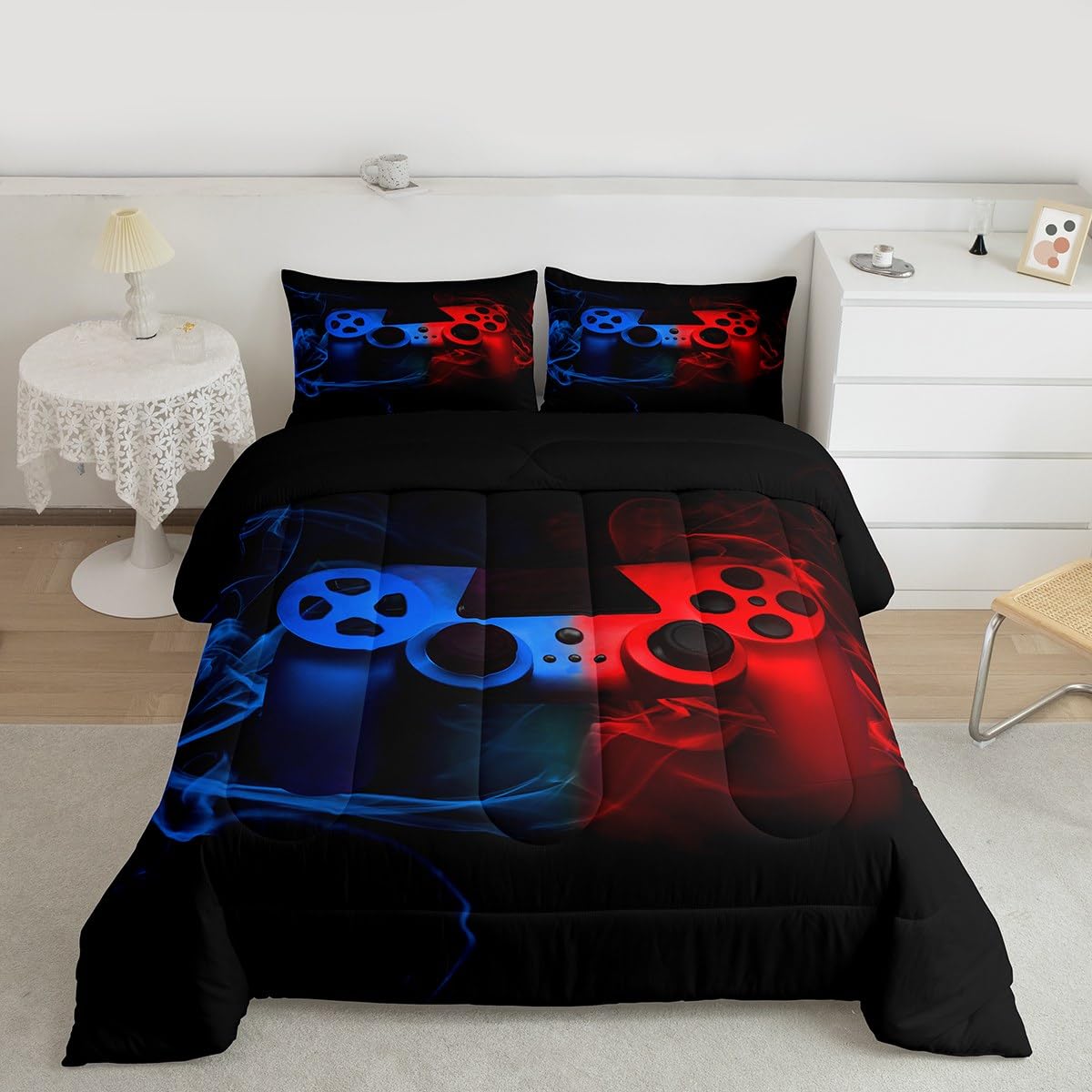 Erosebridal Gamer Bedding Set, Full Comforter Set for Boys, 3PC, Multi 10, Game Controller Design, All Seasons