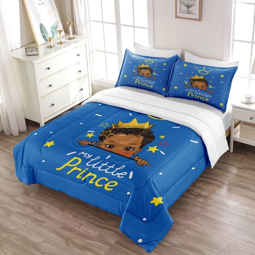 GRAT TIOC Black Boy Comforter Set for Kids Teens Twin, Cute African American Bedding Set, Afro Boy Melanin Bedroom Bed Set with 2 Pillowcases