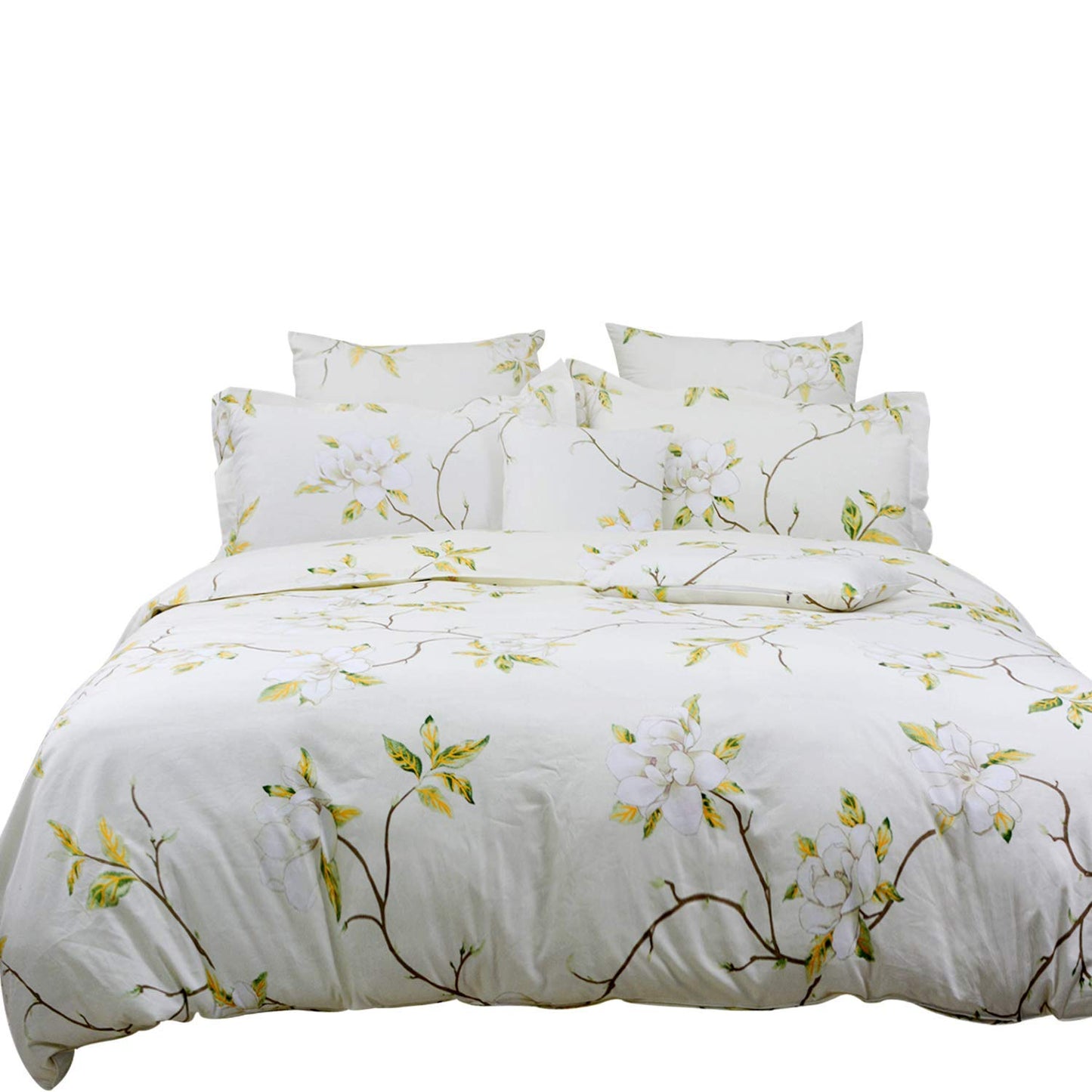 FADFAY White Floral Duvet Cover Set 100% Cotton Farmhouse Bedding with Hidden Zipper Closure 3 Pieces, 1duvet Cover & 2pillowcases,King/California King Size