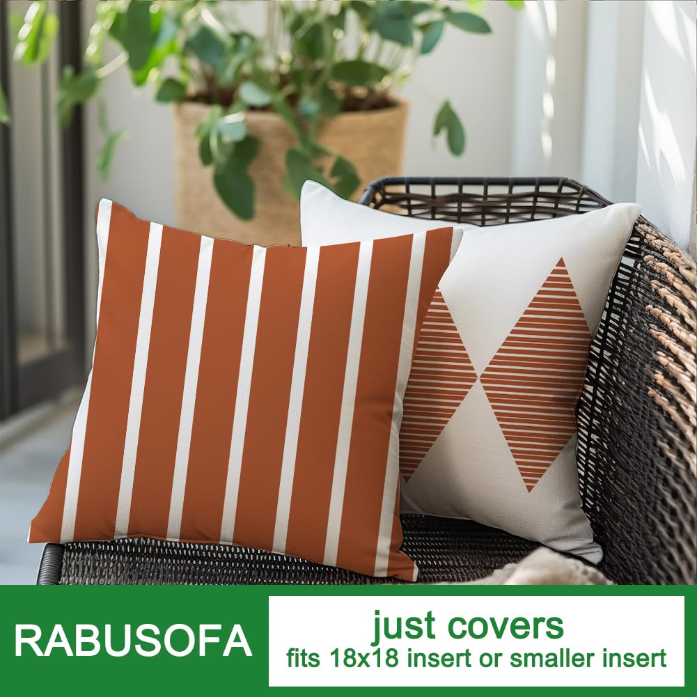 RABUSOFA Outdoor Pillows Covers 18x18 inch Waterproof,Fall Rust and Beige Boho Cushion Cases Set of 4 for Patio Furniture Sunbrella Couch(No Insert)