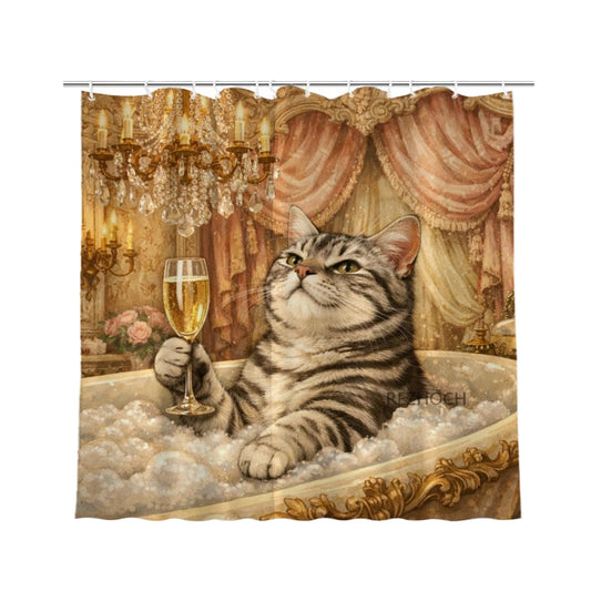 REZHOCH Luxury Noble American Shorthair Cat Bathtub Shower Curtain 72x72 Inch,Funny Elegant Animal Champagne Home Bathroom Decor,Waterproof Fabric Hotel Modern Vintage Bath Set with Hooks