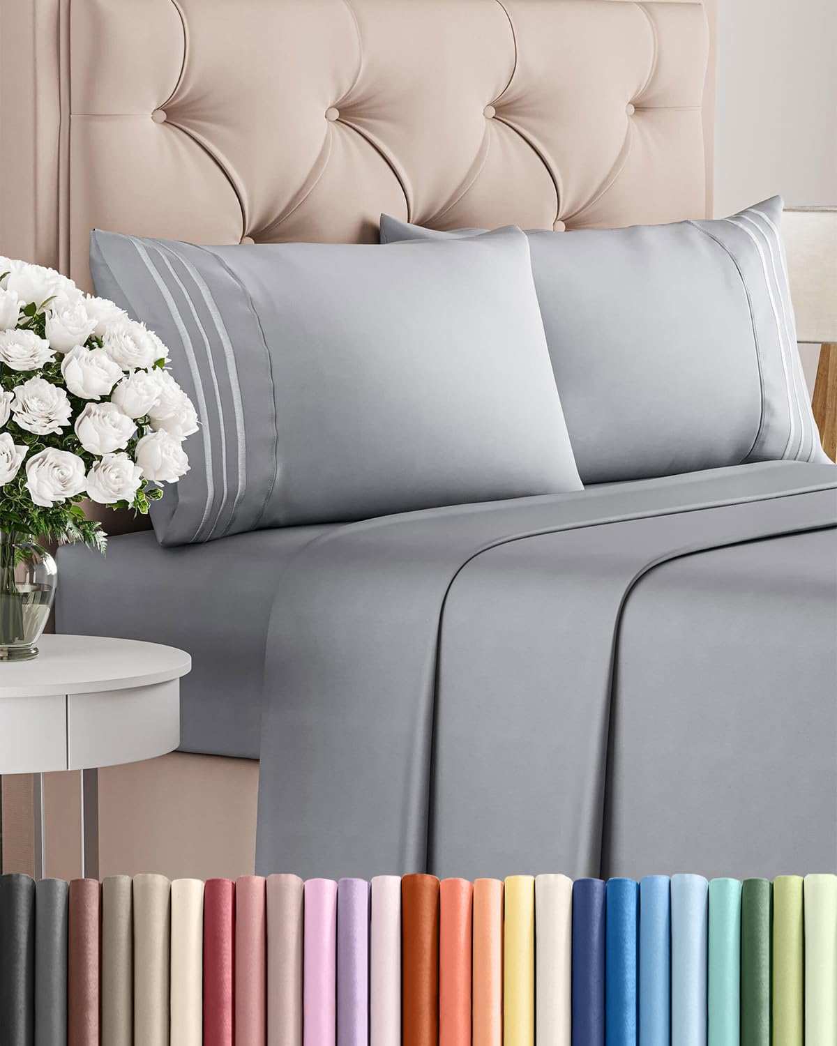 Queen Size 4 Piece Sheet Set - Comfy Breathable & Cooling Sheets - Hotel Luxury Bed Sheets for Women & Men - Deep Pockets, Easy-Fit, Soft and Wrinkle Free Sheets - Steel Blue Oeko-Tex Bed Sheet Set
