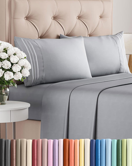 Queen Size 4 Piece Sheet Set - Comfy Breathable & Cooling Sheets - Hotel Luxury Bed Sheets for Women & Men - Deep Pockets, Easy-Fit, Soft and Wrinkle Free Sheets - Steel Blue Oeko-Tex Bed Sheet Set