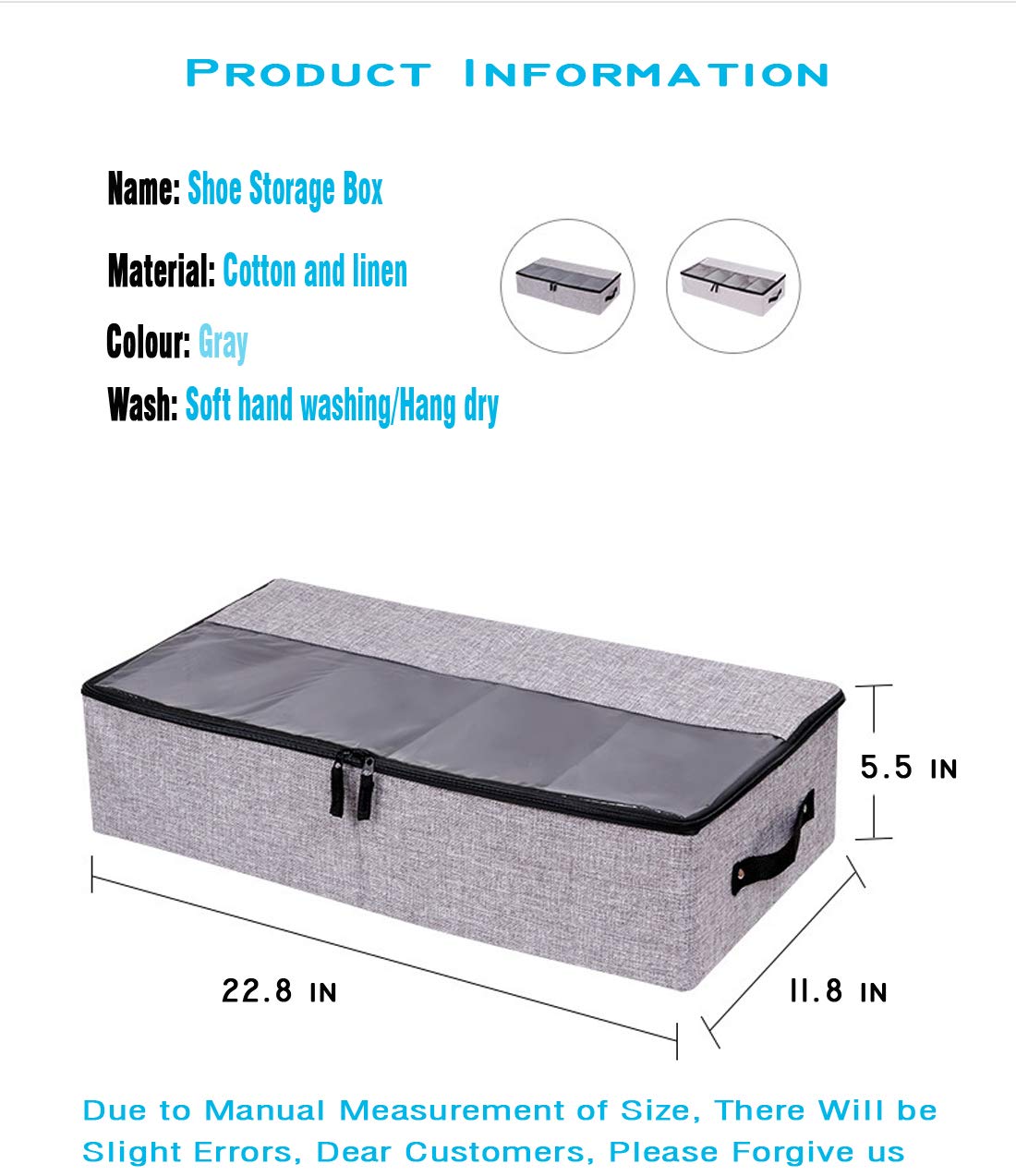 AARAINBOW 2 Packs Foldable Under Bed Clothes Organizer with Lids, Underbed Storage Container with Adjustable Dividers, UnderBed Storage Bins with Handles and Clear Window (Gray+Light Gray)
