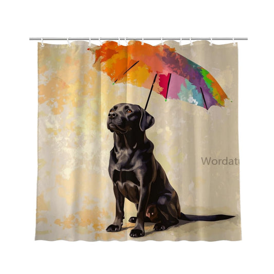 Wordatu Shower Curtain Funny Hello Summer Black Labrador Dog Kawaii Watercolor Dog Curtains 72x72 Inches, Decor Waterproof Bath Curtain with 12 Hooks