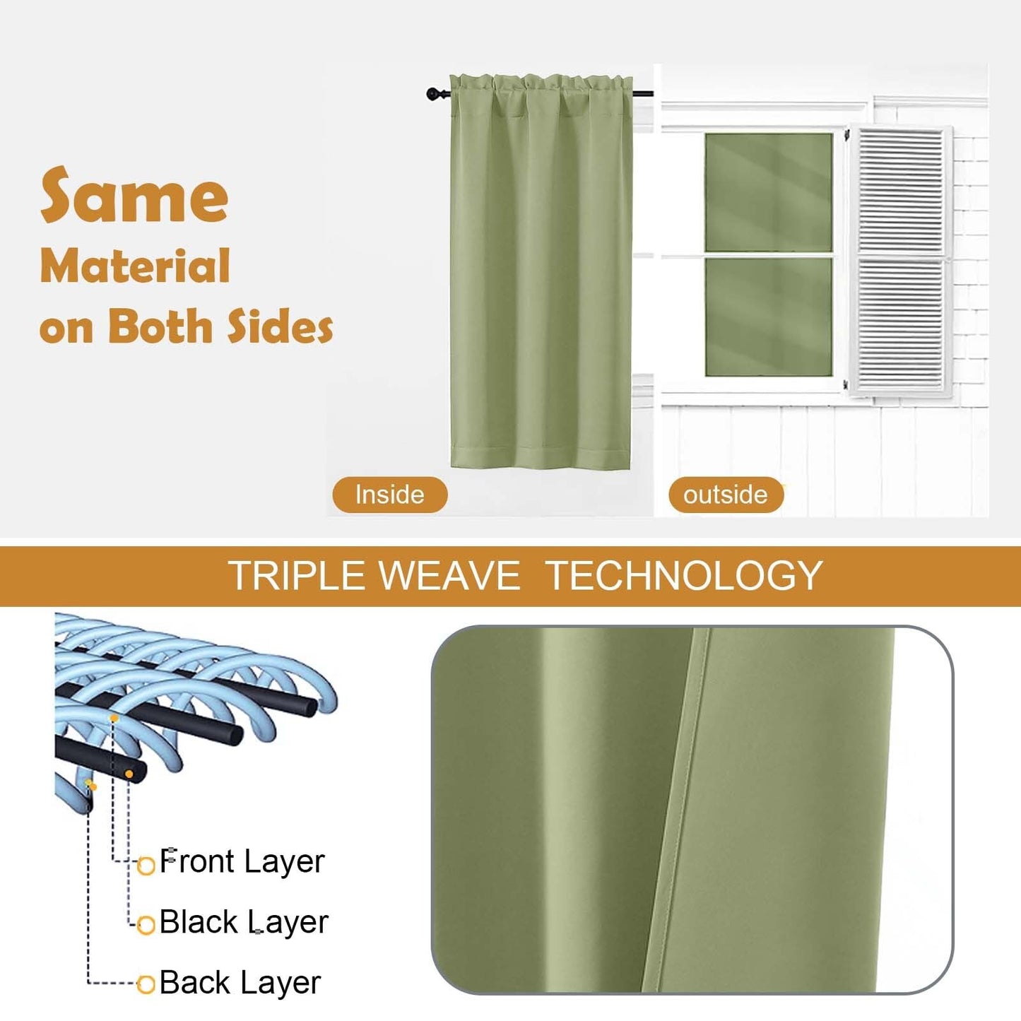 Aiyufeng Sage Green Blackout Curtains for Bedroom 63 Inch Length 2 Panels Set, Solid Thermal Insulated Energy Saving Rod Pocket Window Treatment Curtains Blackout Drapes, W40 x L63 Inch, Sage