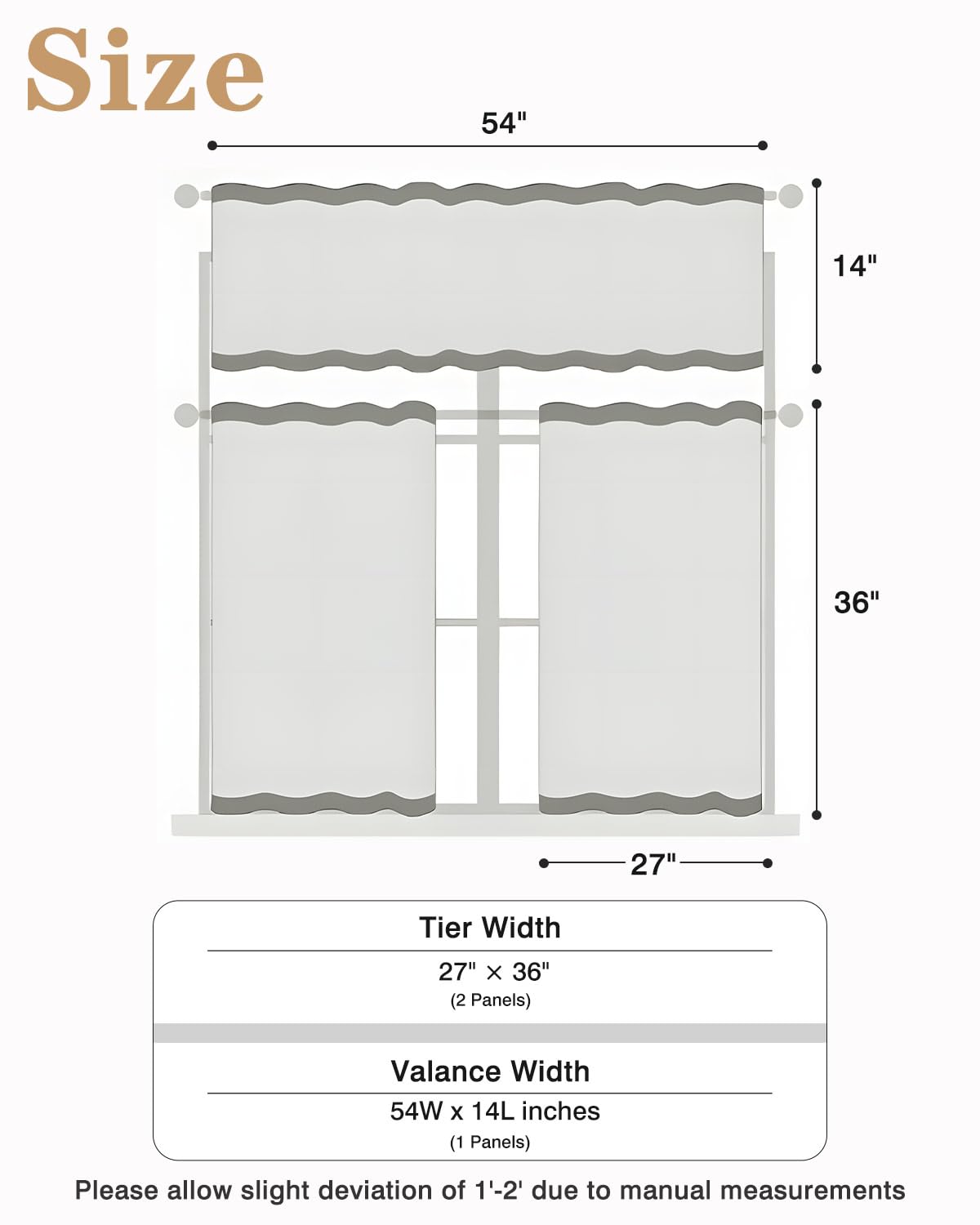 Easy Home 3 Piece Solid Color Blackout Window Curtain Set with Tiers and Valance Rod Pocket Thermal Privacy Curtain Tiers for Kitchen, Living Room, Bathroom Shades, W27 x L36 Inch,(Dark Gray)