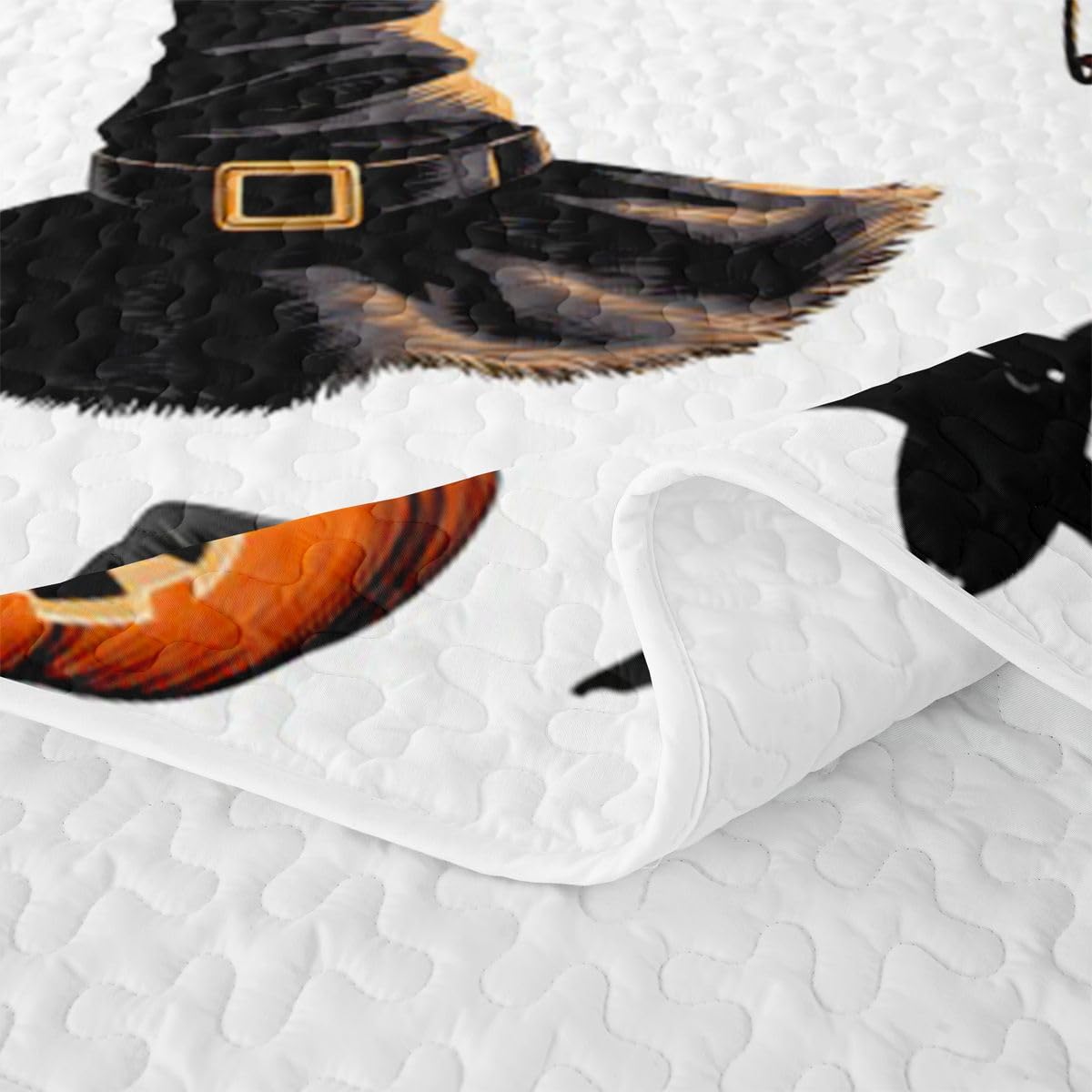 Feelyou Pumpkin Lantern Quilt Set Bat Spider Quilted Bedspread Lightweight Coverlet Set Queen Horror Gothic Bedding Set with Pillowcases for All Season Microfiber Bed Decor