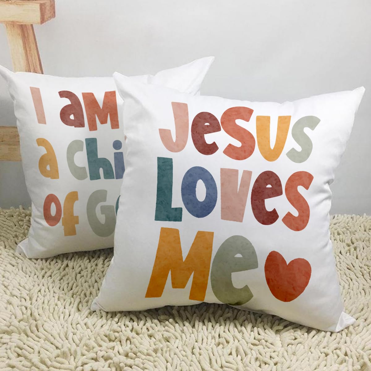 2 Pcs Boho Classroom Reading CornerThrow Pillow Covers 18x18 Inch, Bible Verse Throw Pillows, Inspirational Quote Christian Decor Pillows for Calming Corner Cozy Corner Nursery, Christian Gifts