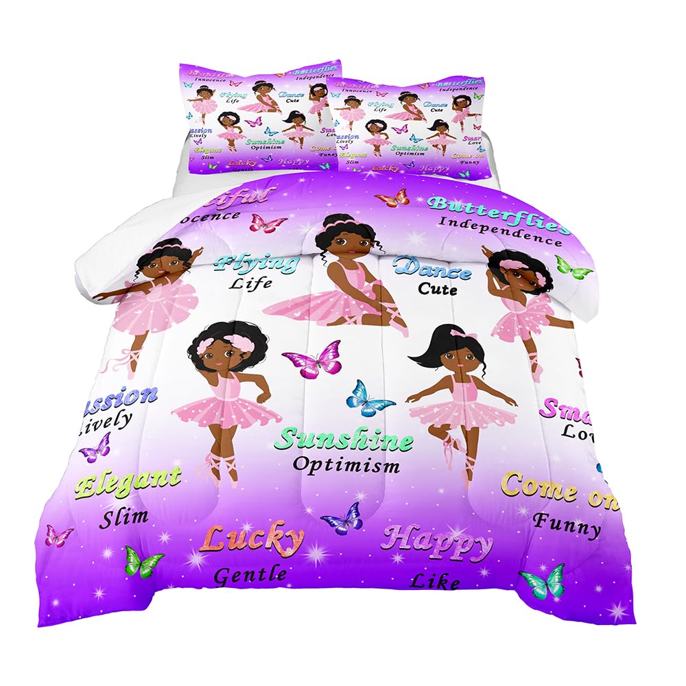 BATATADOCE African Black Girl Bedding Set - Black Girl Comforter Set for Girls Purple and Pink Twin Comforter Set for Girls