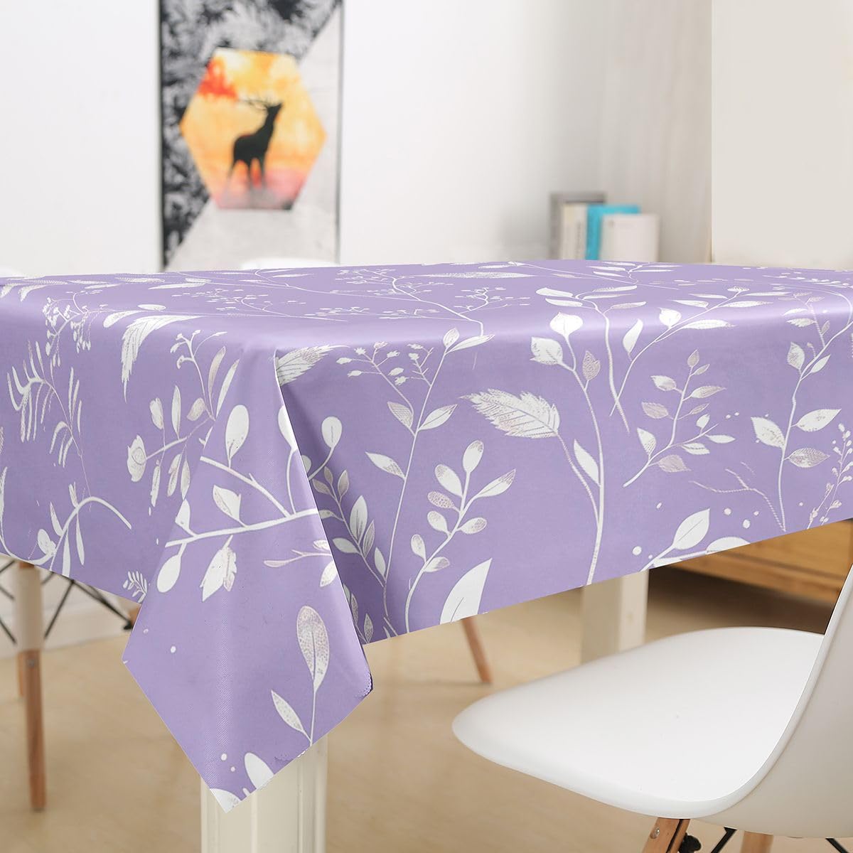 Homewish Country Leaves Tablecloths,Floral Leaf Plant Botanical Table Cover,Rustic Farmhouse Natural Table Cloth,Purple Table Accessories for Kitchen,Rectangle 55"x71"