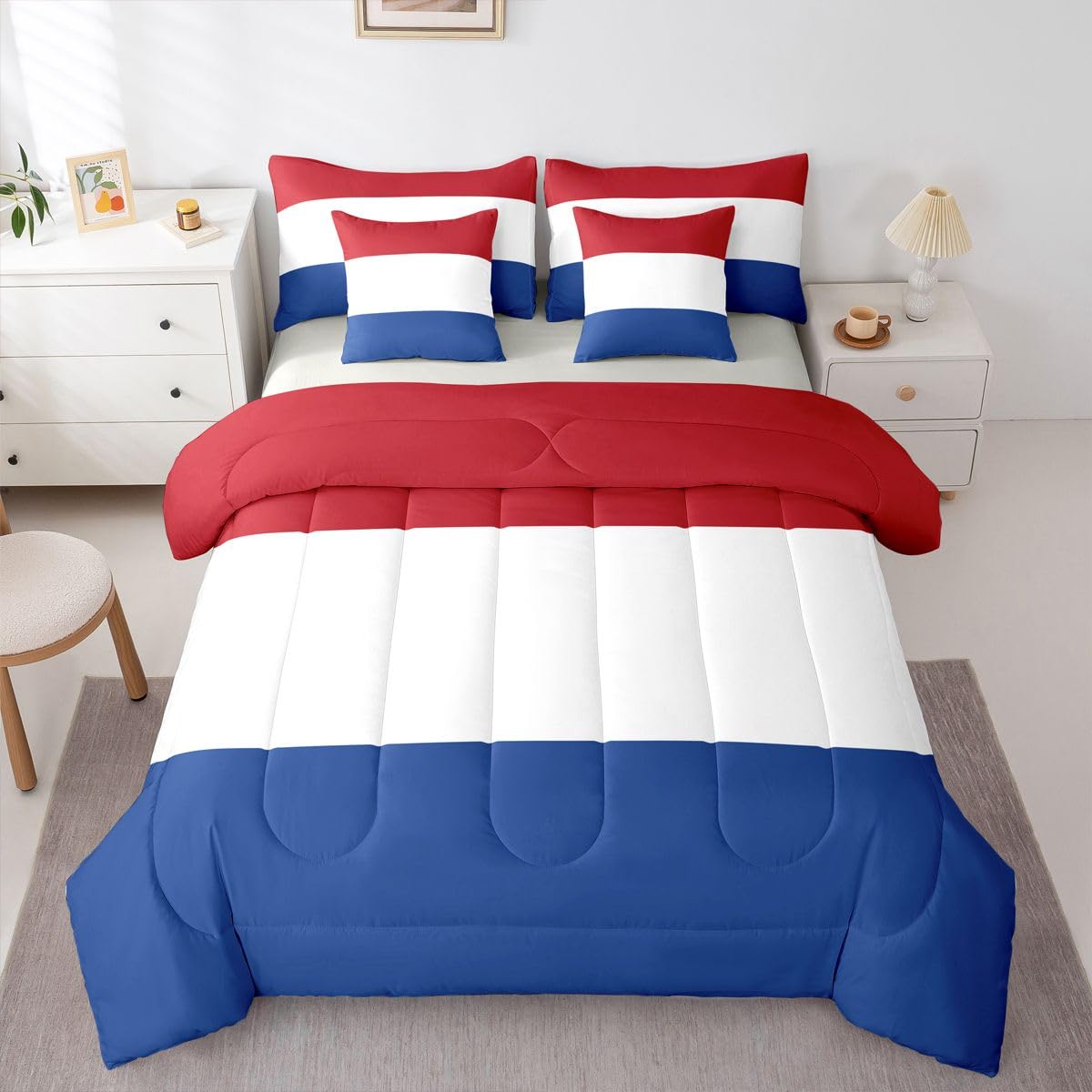 Feelyou Dutch Flag King Comforter Set with Sheets for Kids Boys Girls Netherlands 7 Pieces Bedding Set International Flag Bed in a Bag Soccer Sports Game Room Decor Soft Lightweight Microfiber