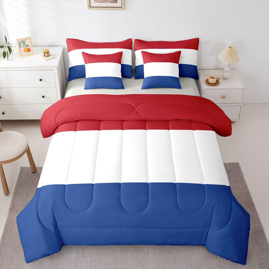 Feelyou Dutch Flag King Comforter Set with Sheets for Kids Boys Girls Netherlands 7 Pieces Bedding Set International Flag Bed in a Bag Soccer Sports Game Room Decor Soft Lightweight Microfiber