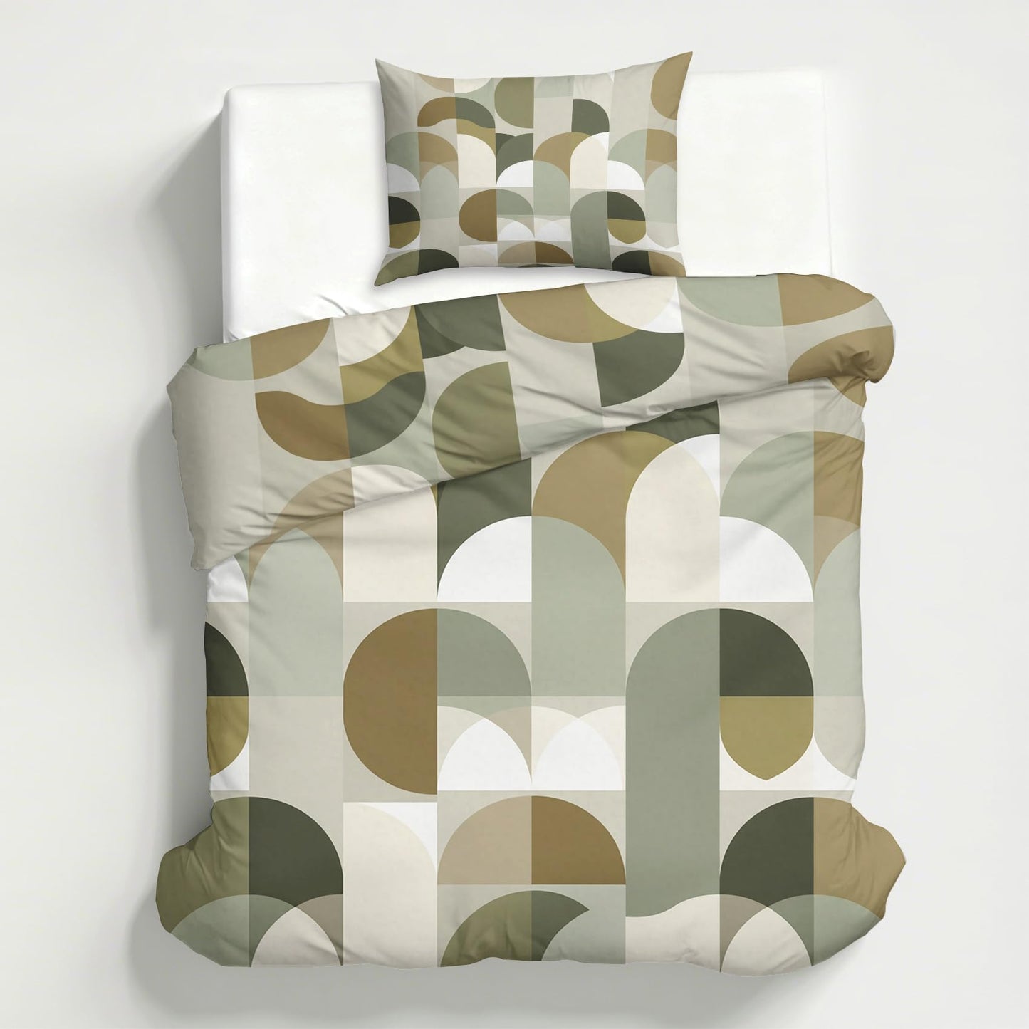 Mid Century Geometric Duvet Cover Twin Size, MCM Geo Bedding Set 2 pcs with 1 Pillow Cover, Boho Geometry Bedroom Decor, Soft Microfiber Reversible, Zipper & Ties KJJT 106
