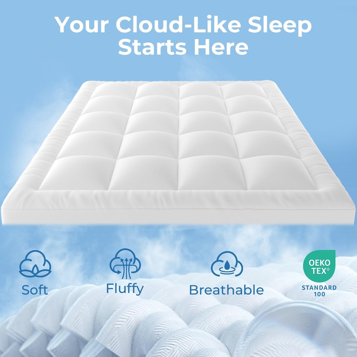 YUGYVOB Queen Mattress Topper -600GSM Extra Thick Cooling & Breathable Mattress Pad with Deep Pocket 8"-21" & Soft Down Alternative Filling, White