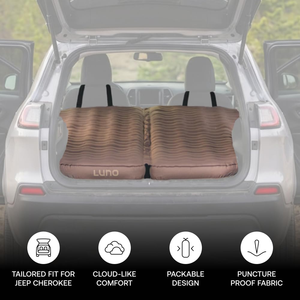 Luno AIR Base Mattress for Jeep Cherokee (2014+) – SUV Air Mattress for Car Camping with 12V Electric Pump, Durable 200D Oxford Fabric, Two Head Support Straps & Repair Patch – Car Camping Mattresses