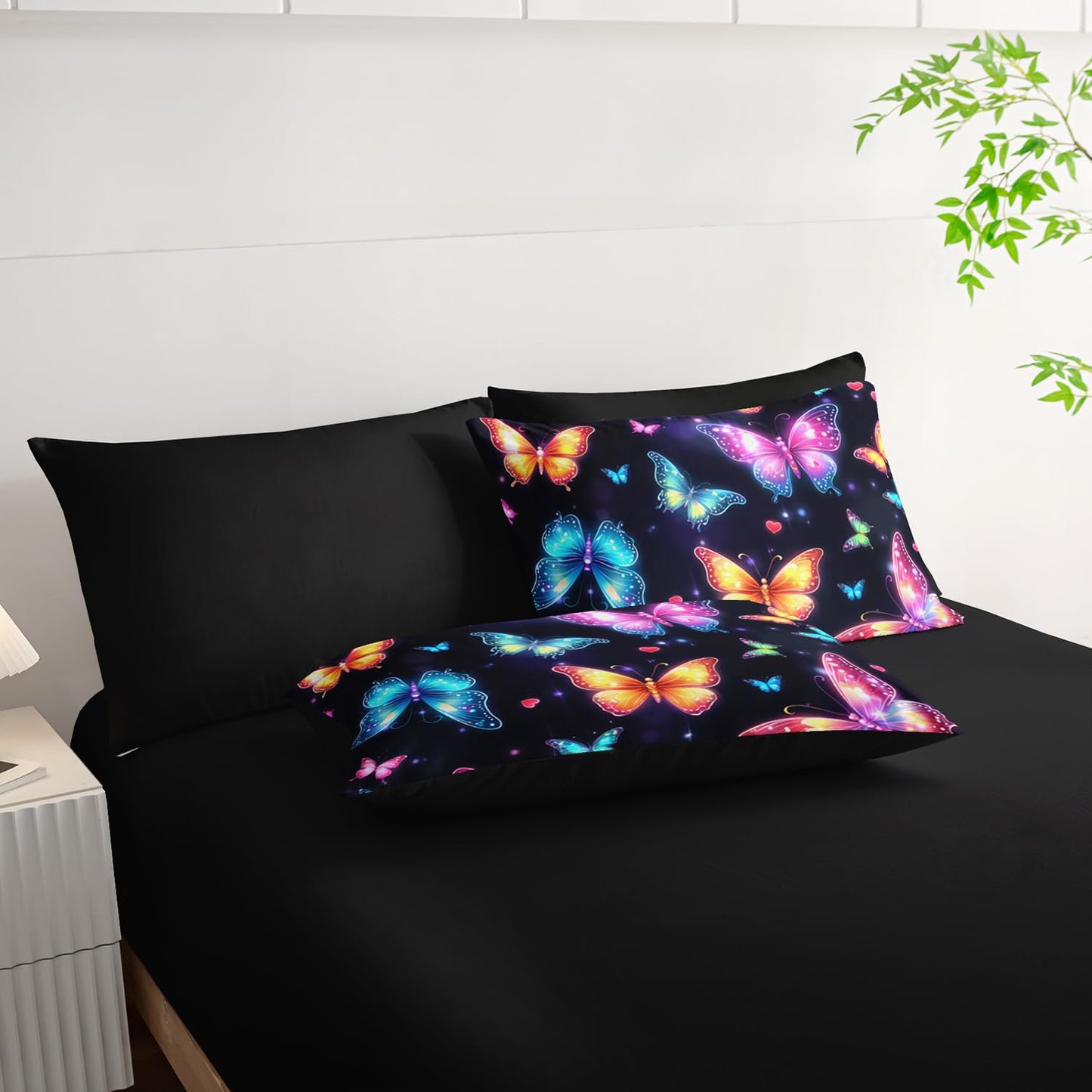 XYNHML Colorful Gradient Butterfly Comforter 7Pcs Tie-Dye Heart Print Bedding Set for Kid Teen Girl Boy Adult Sparkling Aesthetics Quilt Bed Set Twin with 2 Sheets,2 Pillowcases,2 Throw Pillow Covers