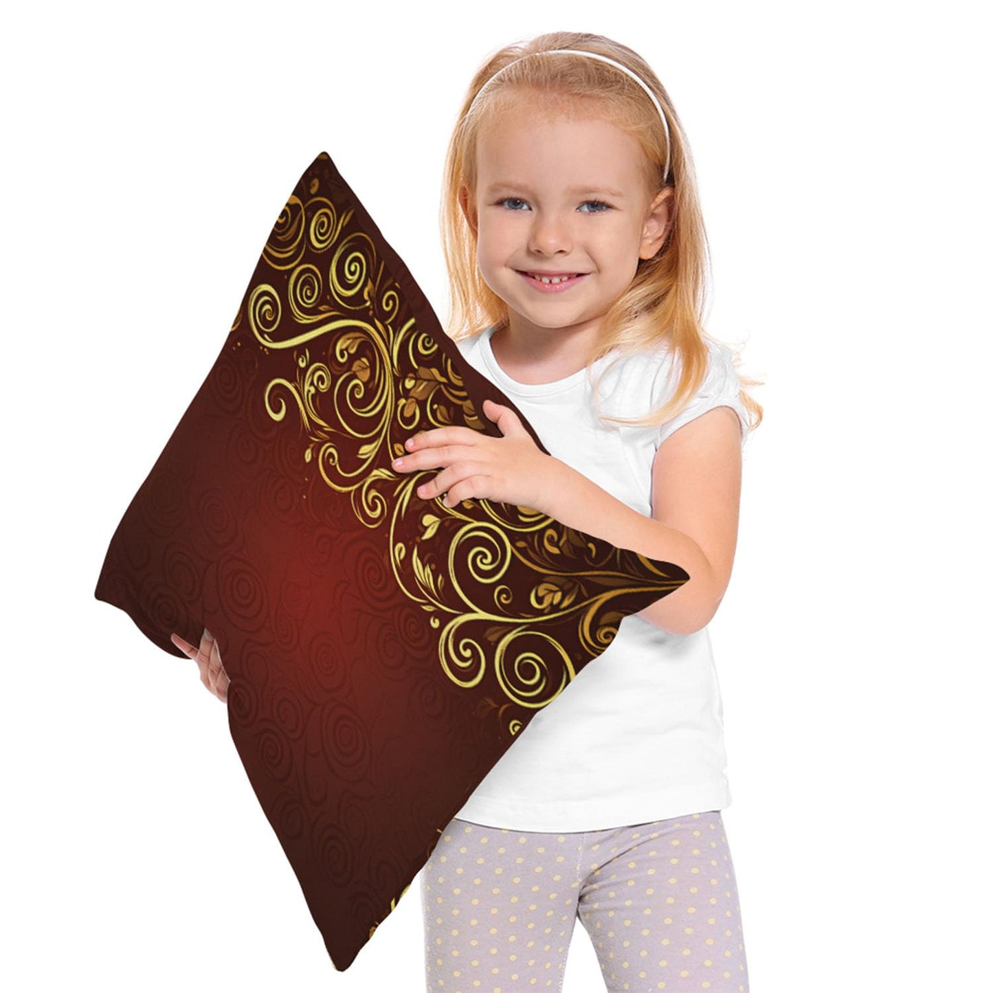 Beabes Abstract Floral Red 18x18 Decorative Throw Pillow Cover Grunge Gold Red Swirl Flowers Leaves Double-Sided Couch Pillow Case Accent Cushion Covers for Home Sofa Bedroom Car Office