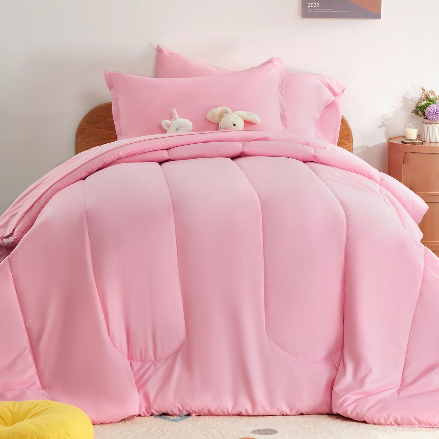 SLEEP ZONE Kids Twin Bedding Comforter Set - Super Cute & Soft Kids Bedding Bed in a Bag 5 Pieces Set with Comforter, Sheet, Pillowcase & Sham (Ballet Pink Color)