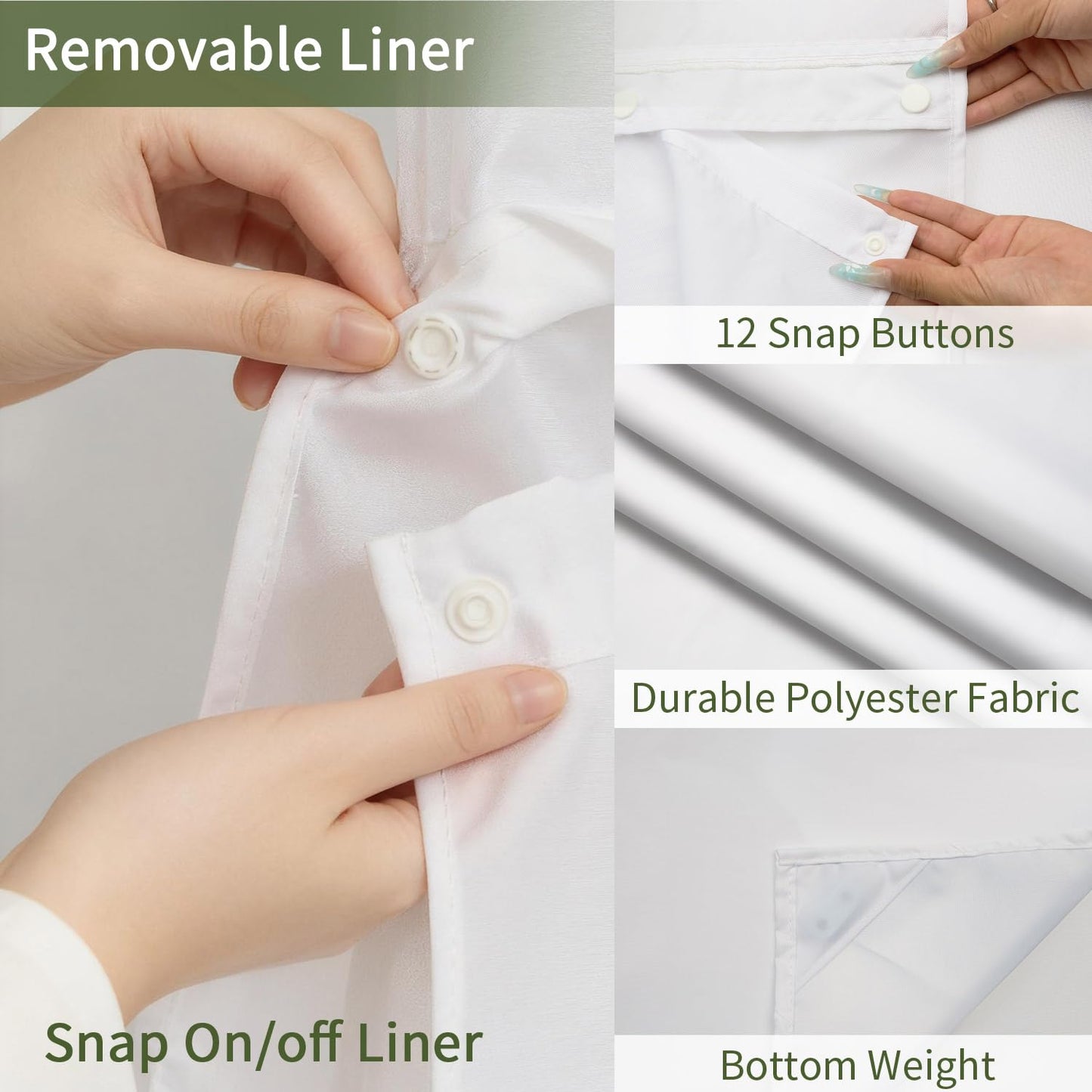 NAEMBCU No Hook Shower Curtain with Snap in Liner Set FYLX00230
