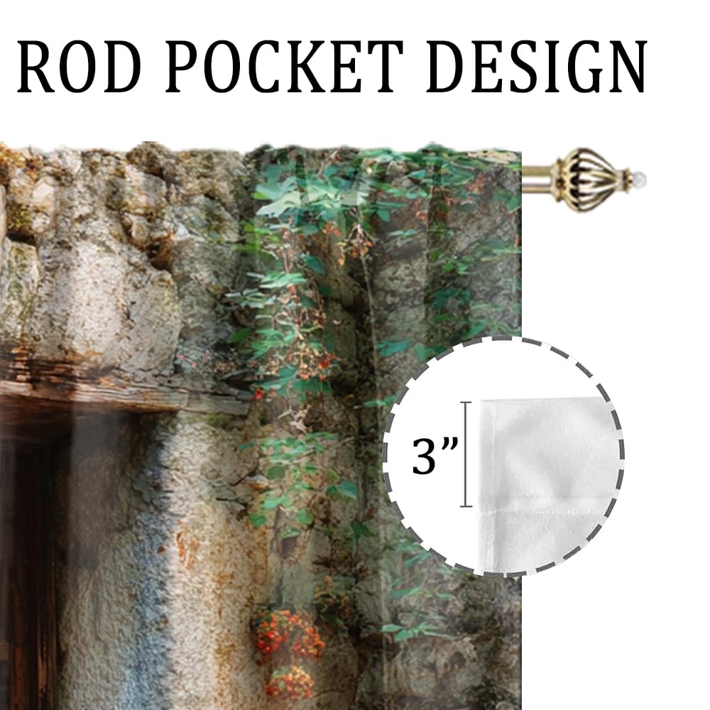 XSUPFLYM Beautiful Rustic Spring Garden Blackout Curtain for Living Room Fantasy Vintage Stone Wall Plant Flowers Pattern Thermal Insulated Curtain for Bedroom 2 Panels Each 21" W x 45" L