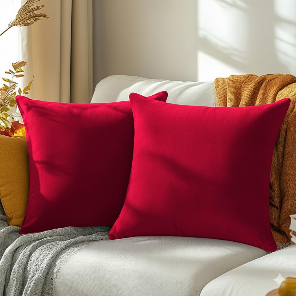 QUORGVES Red Velvet Throw Pillow Covers 18x18 Inch Set of 2