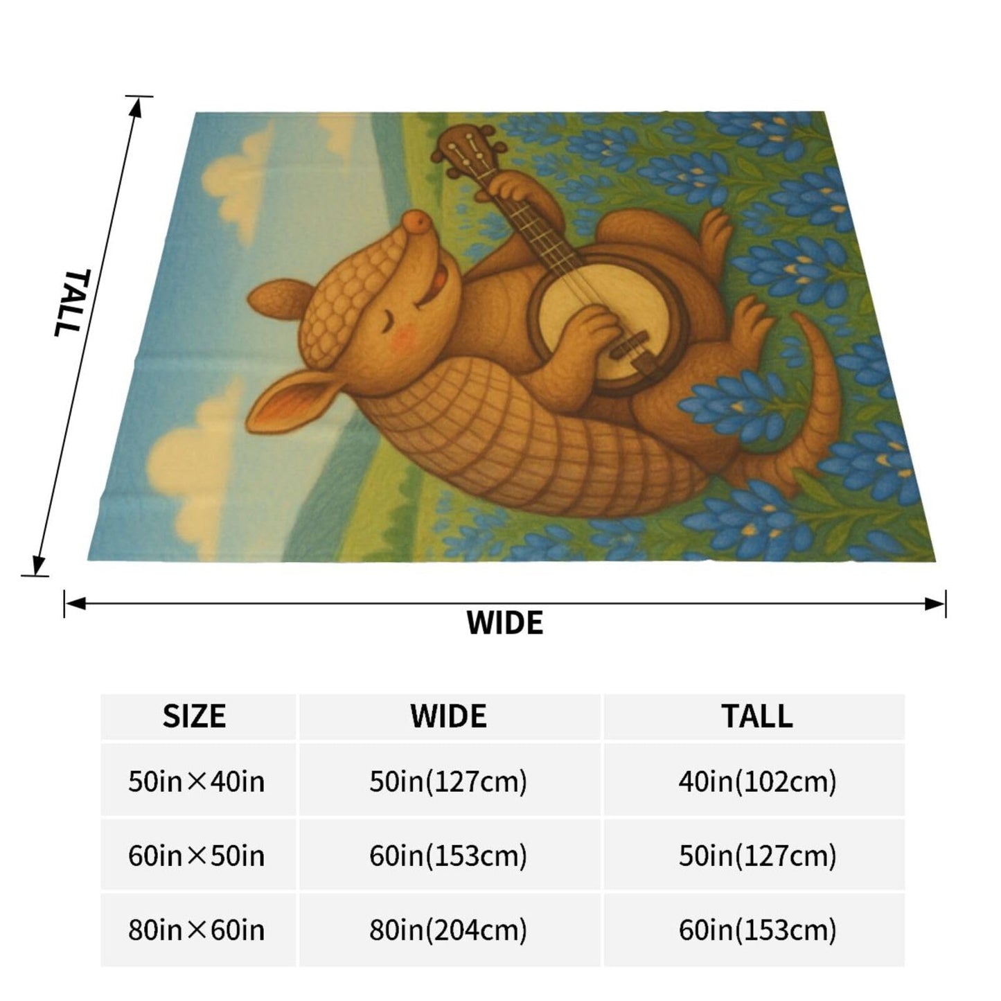 Qycazzw Armadillo Playing Banjo Blanket Gifts for Women Kids, Cute Country Music Theme Flannel Blankets, Warm Cozy Soft Throw for Bedroom, Camping, Couch, Decor 50x60 in