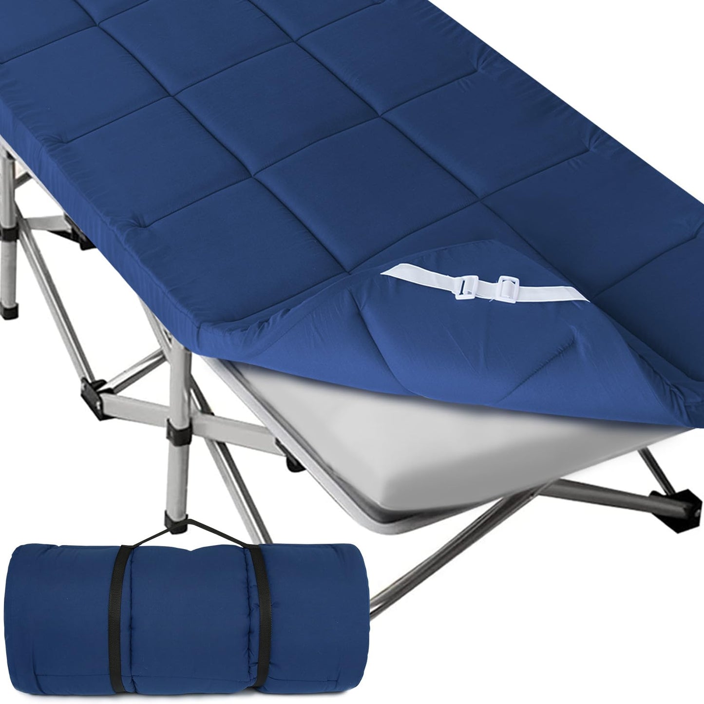 Improved Thickness Cot Mattress Topper, Quilted Pads for Camping 2 Pack, Soft Comfortable Sleeping Pad 75"x30" for Camp Cot/Rv Bunk/Narrow Twin Beds, Navy