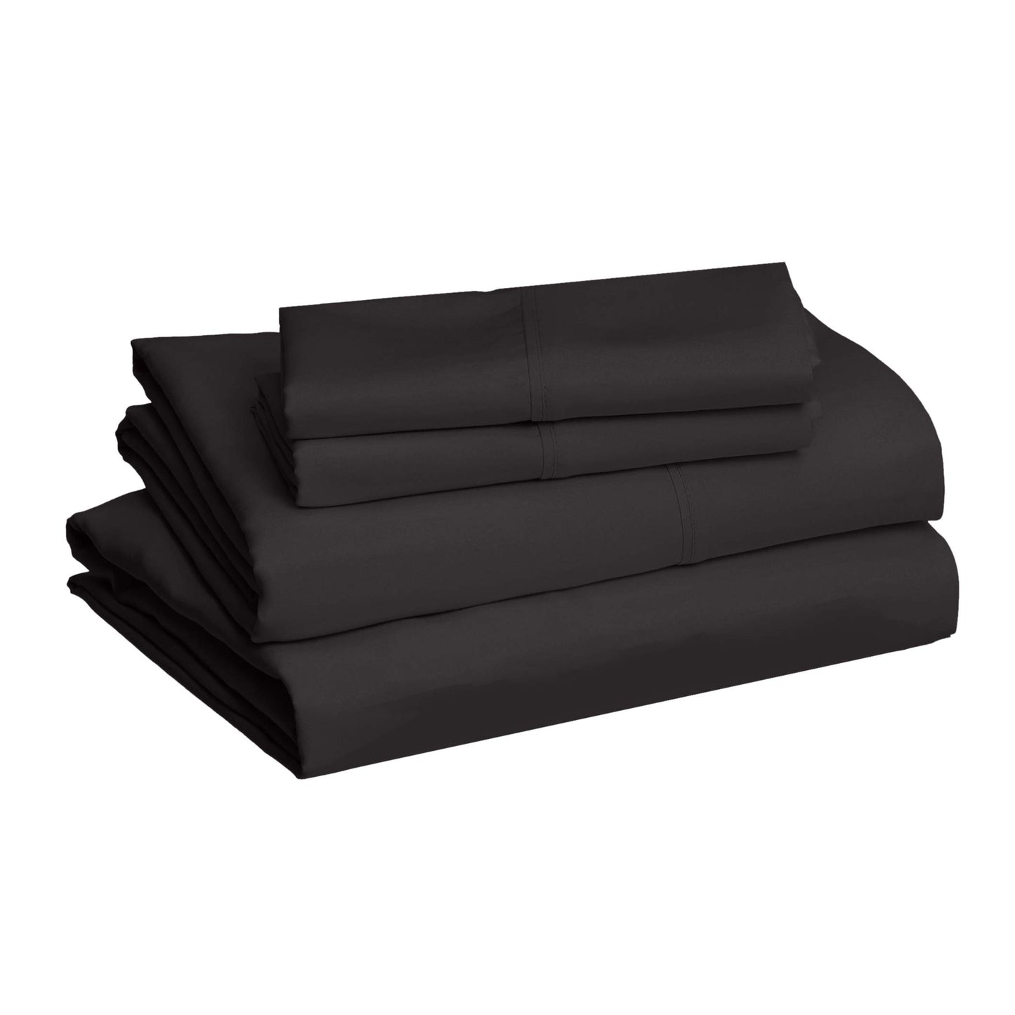 Amazon Basics Lightweight Super Soft Easy Care Breathable Microfiber 4-Piece Bed Sheet Set with 14-Inch Deep Pockets, Wrinkle Resistant, Full, Black, Solid